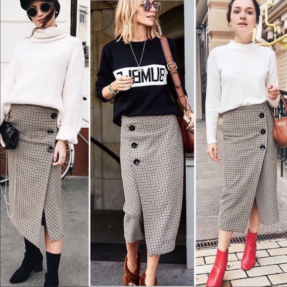 Nwt Zara Checked Wrap Midi Skirt Size M - Picture 5 of 8